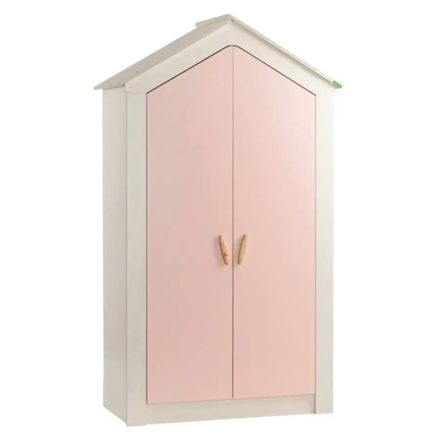 Kinderkledingkasten-Leen Bakker Cento Pink 2-deurs kledingkast huisje meisjeskamer