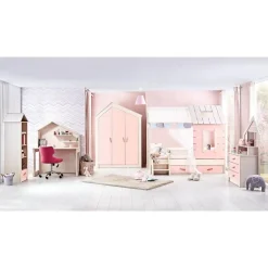 Kinderkledingkasten-Leen Bakker Cento Pink 2-deurs kledingkast huisje meisjeskamer