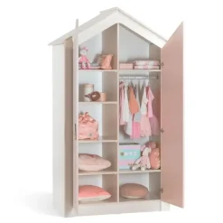 Kinderkledingkasten-Leen Bakker Cento Pink 2-deurs kledingkast huisje meisjeskamer