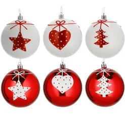 Kerstdecoratie-Cepewa Kerstballen - 6x - rood - wit - kunststof - 6 cm