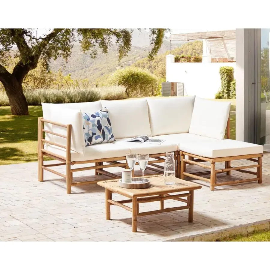 Beliani CERRETO - Hoekmodule tuin - Wit - Bamboe