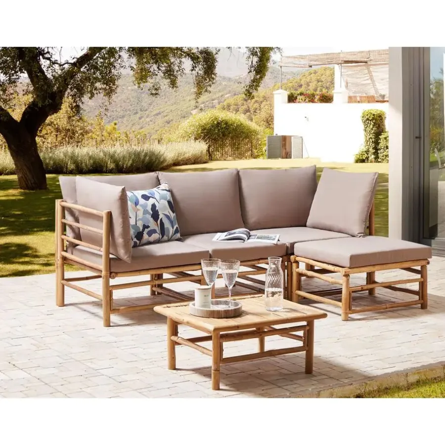 Loungeset Elementen-Beliani CERRETO - Hoekmodule tuin - Taupe - Bamboe