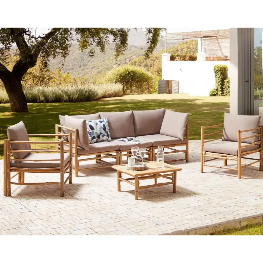 Beliani CERRETO - Loungeset 5-zits - Taupe - Bamboe