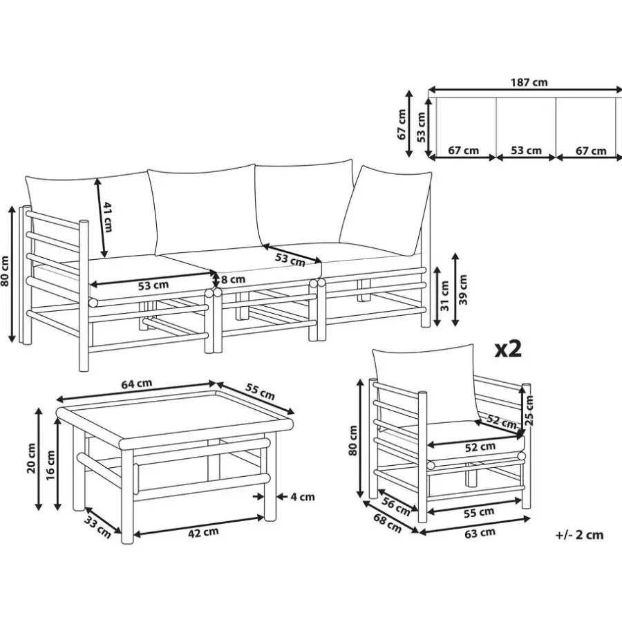 Beliani CERRETO - Loungeset 5-zits - Taupe - Bamboe