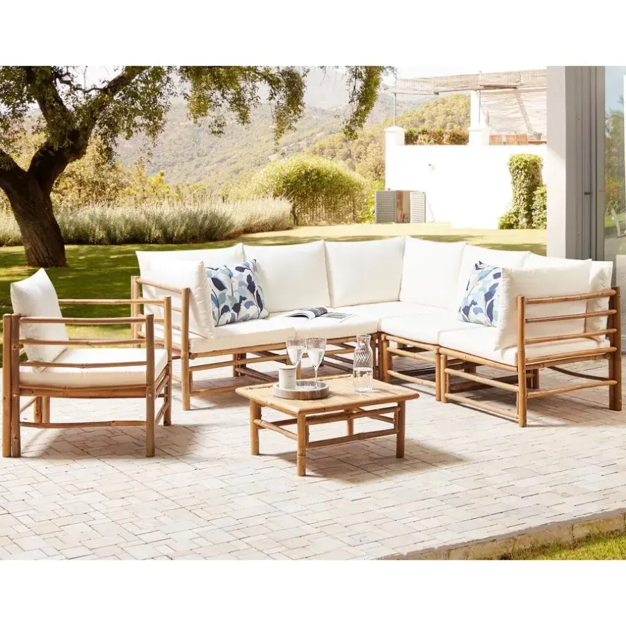 Beliani CERRETO - Loungeset 6-zits hoekbank - Wit - Bamboehout