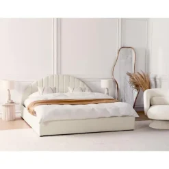 2-Persoons Bedden-Beliani CHADENET - Tweepersoonsbed - Gebroken wit - 180 x 200 cm - Bouclé