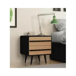 Nachtkastjes|Nachtkastjes-Loft24 Chantal - Nachtkastje met 2 laden in eiken look / zwart