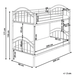 Beliani CHARTRES - Stapelbed - Wit - 90 x 200 cm - Metaal