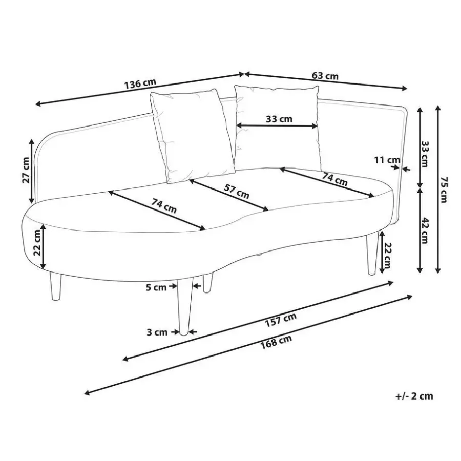 Loveseats-Beliani CHAUMONT - Chaise longue - Taupe - Rechterzijde - Fluweel