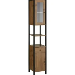 Hoge Kasten-Loft24 Chris - Kast 1 glazen deur, 1 spaanplaatdeur in eiken/zwart