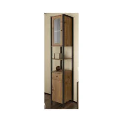 Hoge Kasten-Loft24 Chris - Kast 1 glazen deur, 1 spaanplaatdeur in eiken/zwart