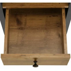 Hoge Kasten-Loft24 Chris - Kast 1 glazen deur, 1 spaanplaatdeur in eiken/zwart