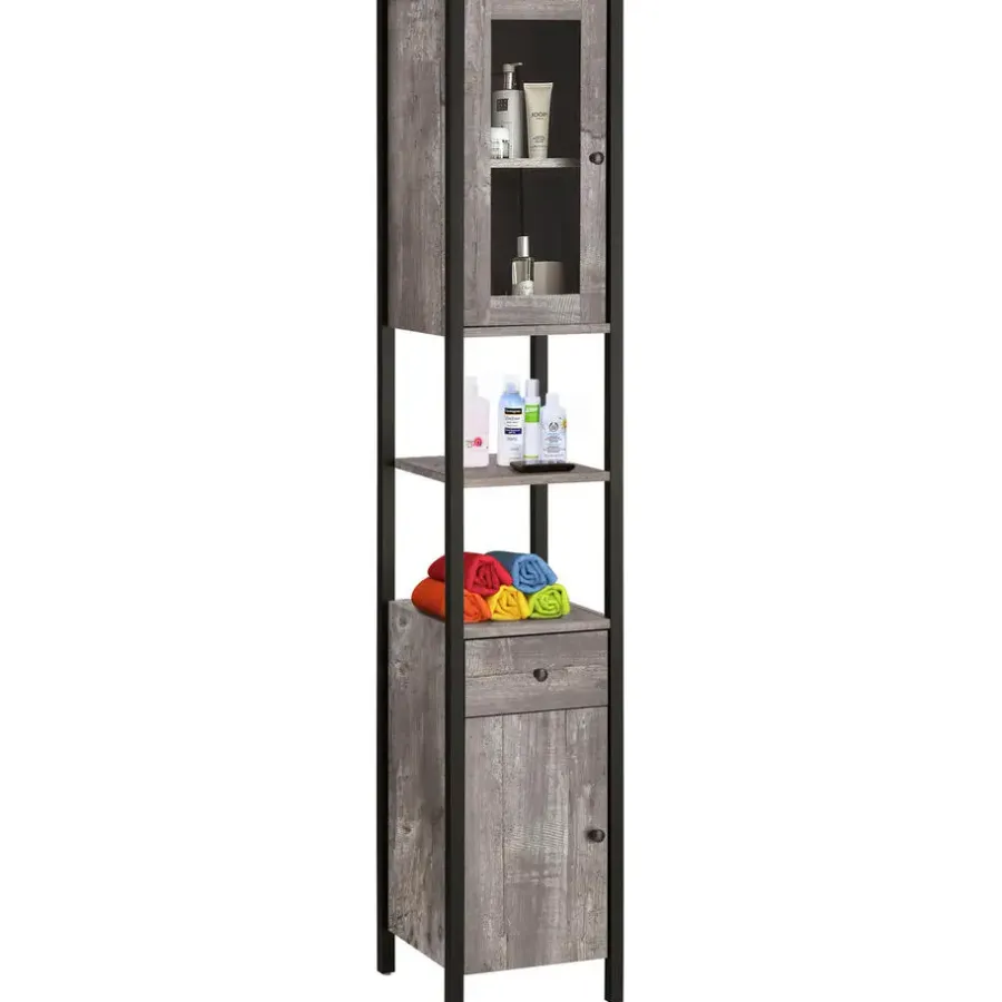 Loft24 Chris - Kast 1 glazen deur, 1 deur, 1 lade in betonnen spaanplaat