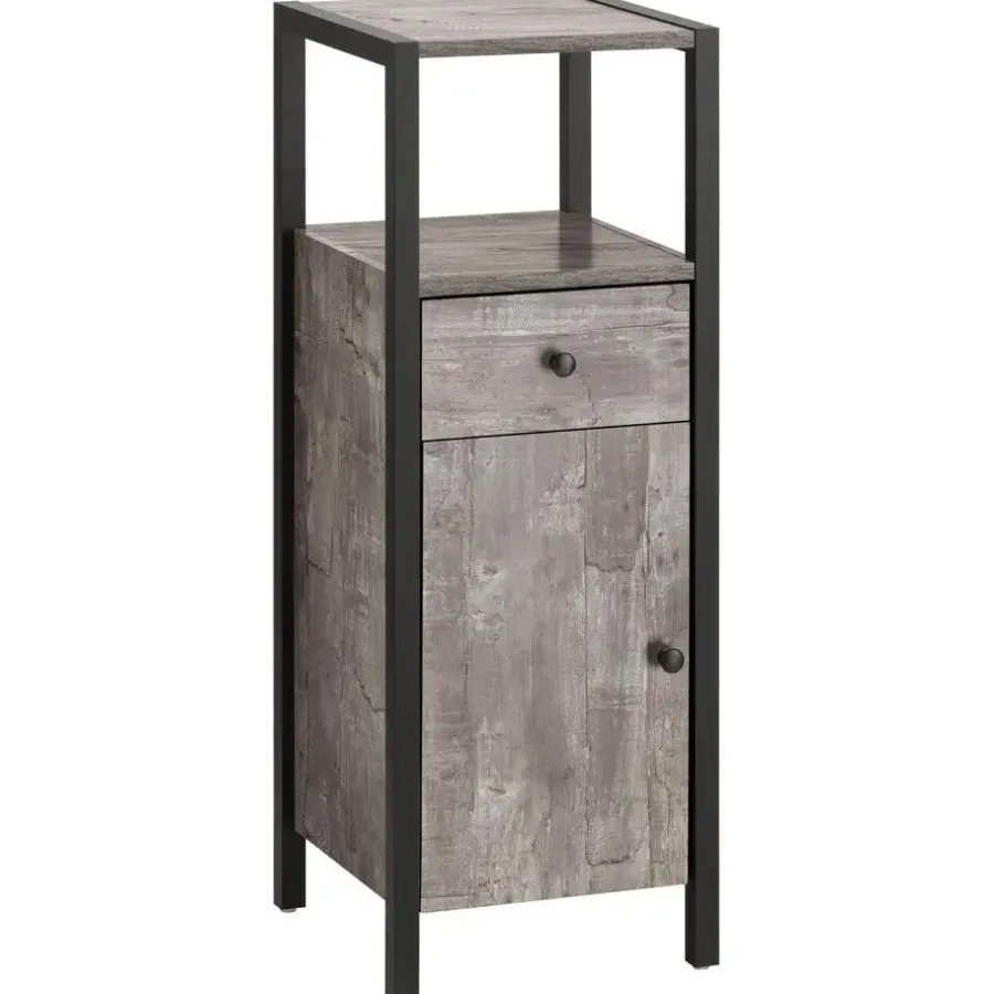 Hoge Kasten-Loft24 Chris - Kast met 1 lade en 2 zwarte spaanplaatdeuren