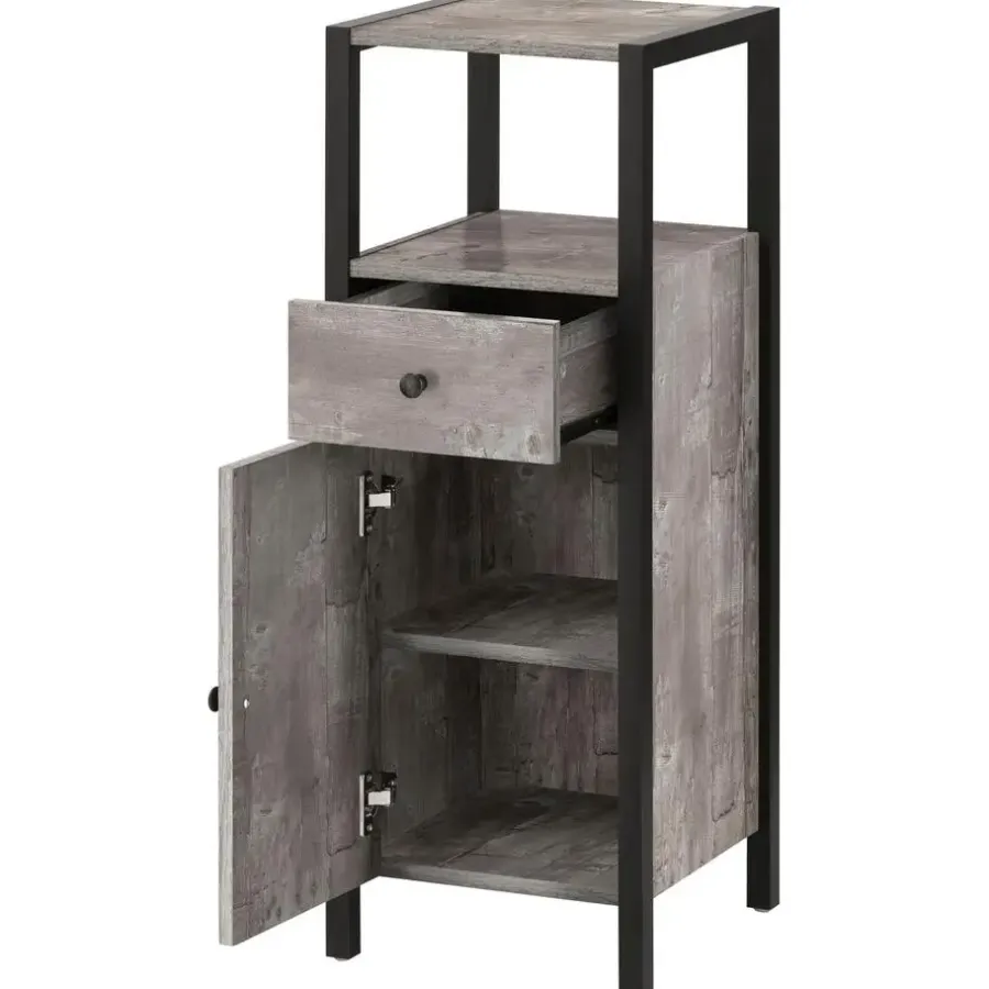 Hoge Kasten-Loft24 Chris - Kast met 1 lade en 2 zwarte spaanplaatdeuren