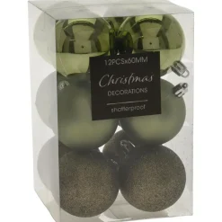 Christmas Decoration Kerstballen - 12st - kunststof - groen - 6 cm
