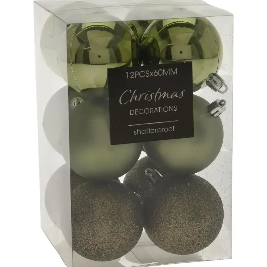 Christmas Decoration Kerstballen - 12st - kunststof - groen - 6 cm