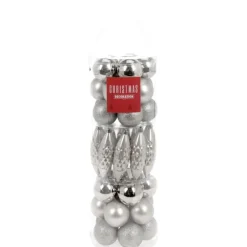Kerstdecoratie-Christmas Decoration Kerstballen - 40 st - zilver - glans-mat-glitter - 6-12 cm