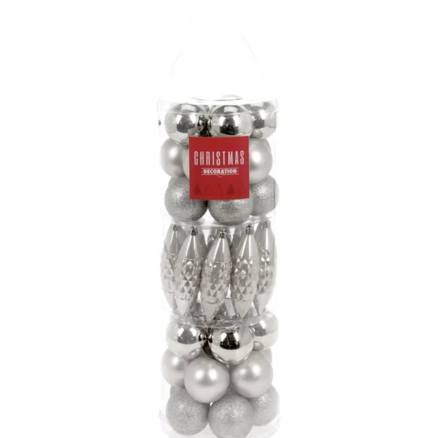 Kerstdecoratie-Christmas Decoration Kerstballen - 40 st - zilver - glans-mat-glitter - 6-12 cm