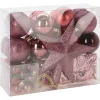 Christmas Decoration s kerstballen set - 54-dlg - roze - kunststof