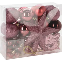 Christmas Decoration s kerstballen set - 54-dlg - roze - kunststof