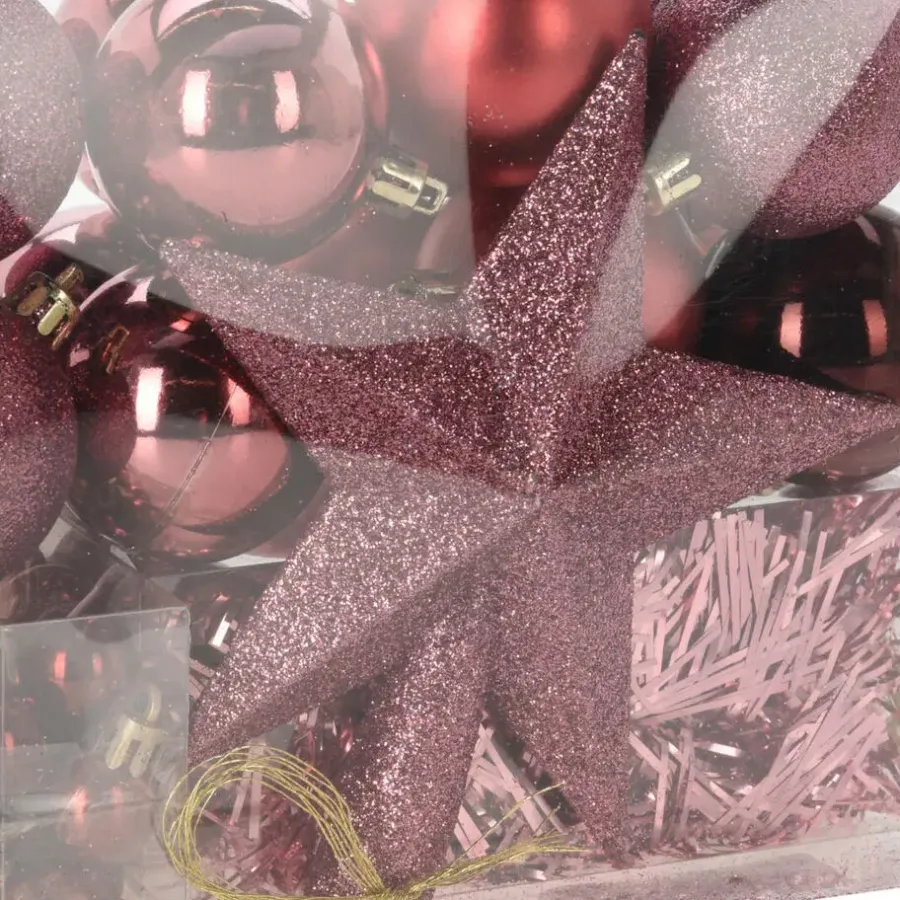 Christmas Decoration s kerstballen set - 54-dlg - roze - kunststof