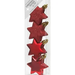 Inge-glas Christmas goods Kersthangers - 8x - sterren - rood - 6 cm