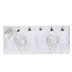 Kerstballen|Kerstdecoratie-Inge-glas Christmas goods Kersthangers - 6x - dennenappels - wit - 9 cm