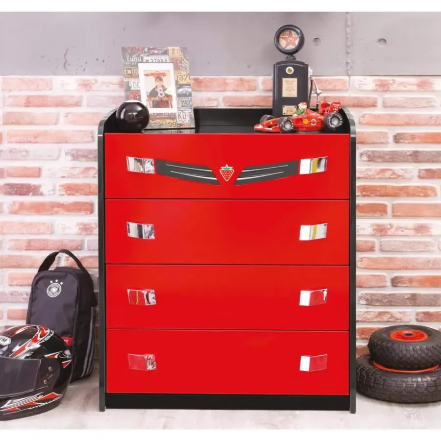 Leen Bakker Cilek - Champion Racer - Commode - Kinderladekast - Auto - 42x74x87 cm - Rood
