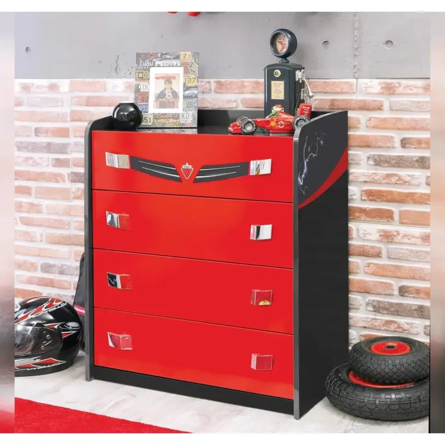 Leen Bakker Cilek - Champion Racer - Commode - Kinderladekast - Auto - 42x74x87 cm - Rood