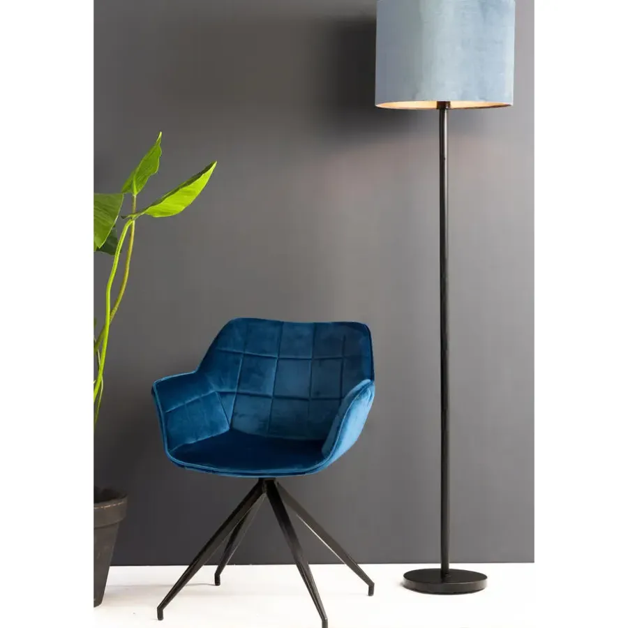 Lampenkappen-Light & Living Cilinder Lampenkap Velours - Petrol Blue - Ø40x30cm