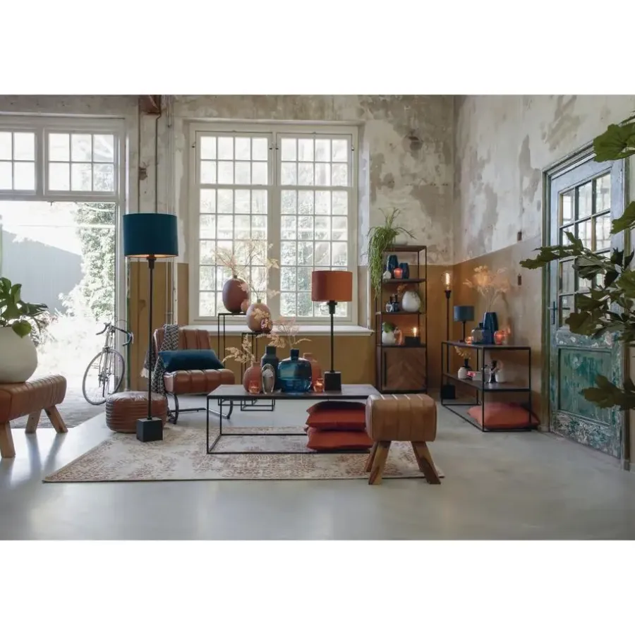 Light & Living Cilinder Lampenkap Velours - Petrol Blue - Ø35x30cm