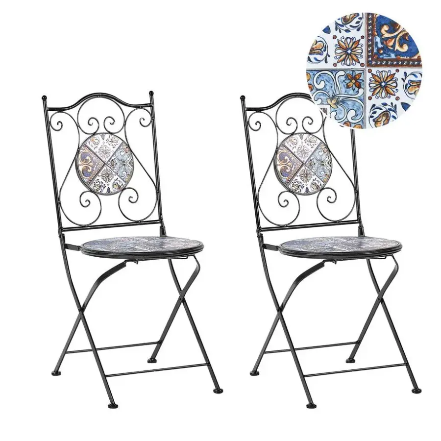 Bistro- & Balkonsets-Beliani CIVITA - Tuinstoel set van 2 - Zwart - Metaal