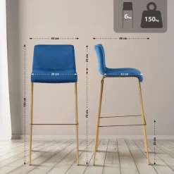 Barkrukken-CLP Barkruk Hoover goud Frame - Fluweel - blauw