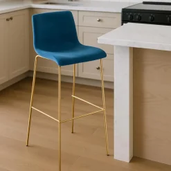 Barkrukken-CLP Barkruk Hoover goud Frame - Fluweel - blauw