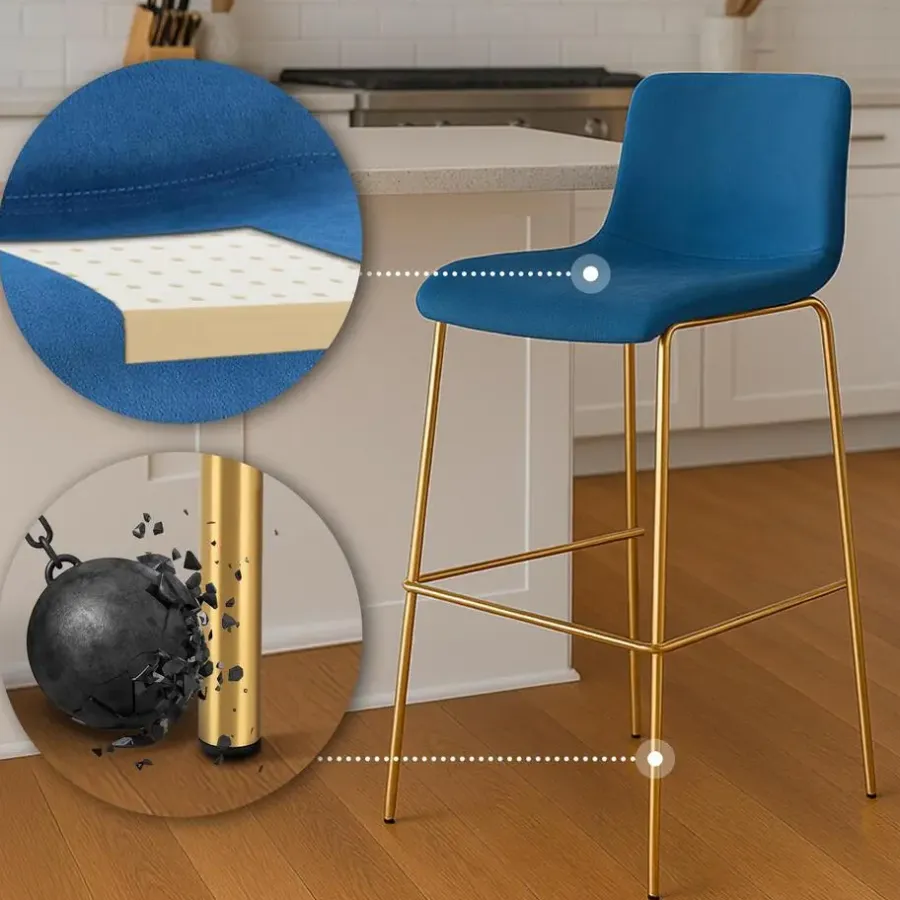 Barkrukken-CLP Barkruk Hoover goud Frame - Fluweel - blauw