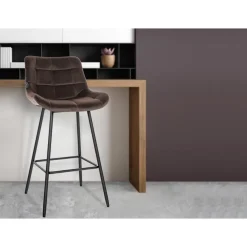 CLP Barkruk Weston zwart Frame - Fluweel - bruin