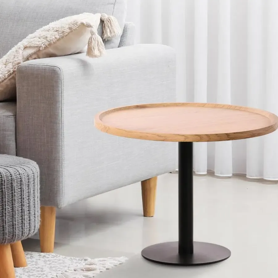 Bijzettafels-CLP Bijzettafel Aspen mat zwart Frame - Hout - natura