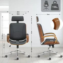 Bureaustoelen|Bureaustoelen-CLP Bureaustoel Dayton walnoot Frame - Kunstleer - walnoot/zwart