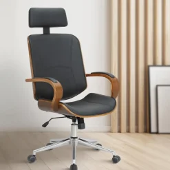 Bureaustoelen|Bureaustoelen-CLP Bureaustoel Dayton walnoot Frame - Kunstleer - walnoot/zwart