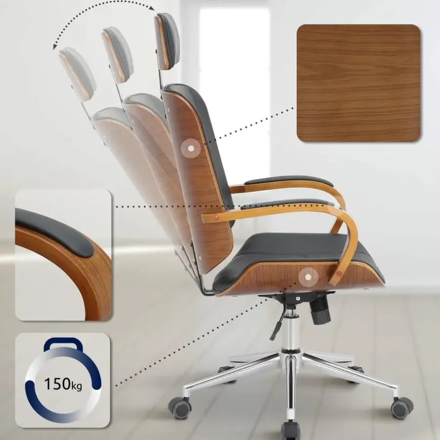 Bureaustoelen|Bureaustoelen-CLP Bureaustoel Dayton walnoot Frame - Kunstleer - walnoot/zwart