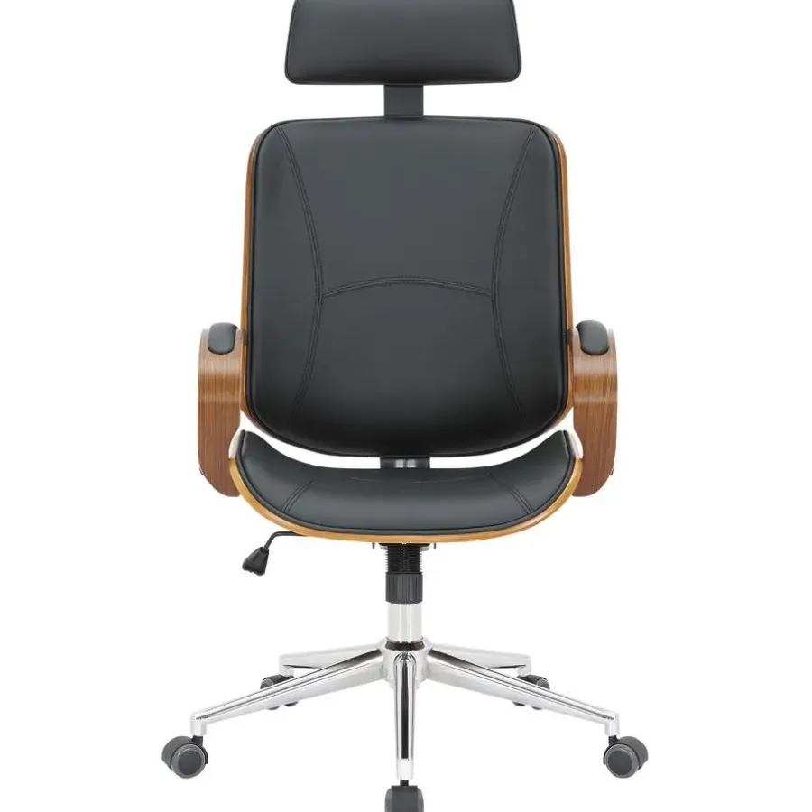 Bureaustoelen|Bureaustoelen-CLP Bureaustoel Dayton walnoot Frame - Kunstleer - walnoot/zwart