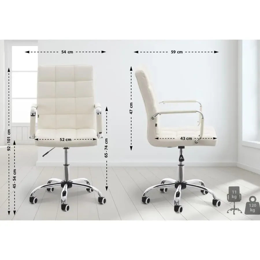 Bureaustoelen|Bureaustoelen-CLP Bureaustoel Deli V2 chroom Frame - Kunstleer - wit