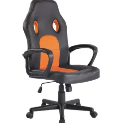 Gamestoelen-CLP Bureaustoel Elbing zwart Frame - Kunstleer - zwart/oranje