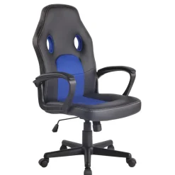 CLP Bureaustoel Elbing zwart Frame - Kunstleer - zwart/blauw