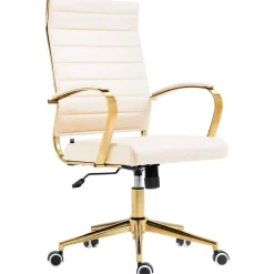 Bureaustoelen|Bureaustoelen-CLP Bureaustoel Havanna goud Frame - Kunstleer - creme