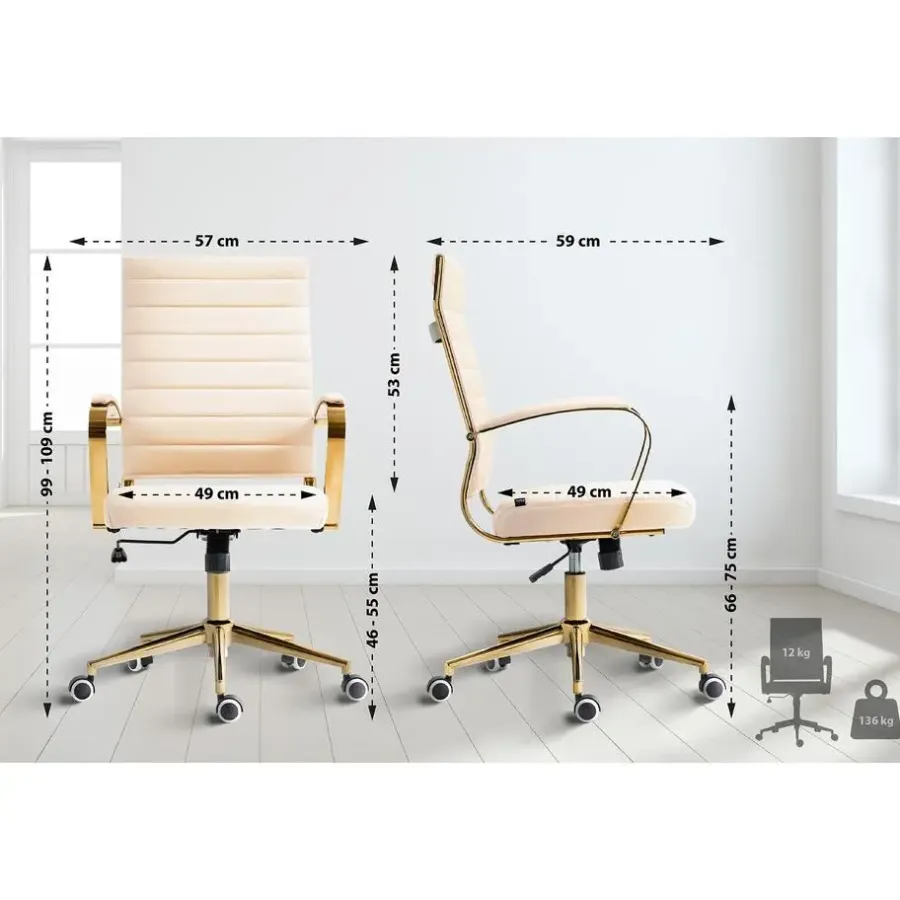 Bureaustoelen|Bureaustoelen-CLP Bureaustoel Havanna goud Frame - Kunstleer - creme