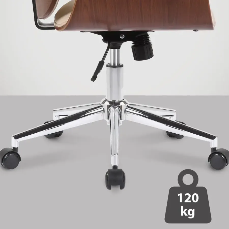 Bureaustoelen|Bureaustoelen-CLP Bureaustoel Kemberg chroom Frame - Hout - walnoot/creme