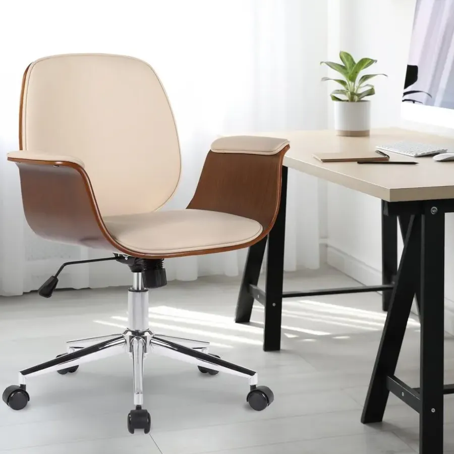 Bureaustoelen|Bureaustoelen-CLP Bureaustoel Kemberg chroom Frame - Hout - walnoot/creme