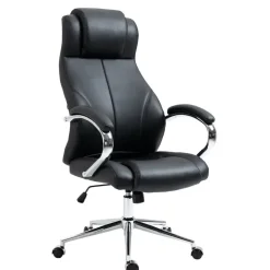 Bureaustoelen|Bureaustoelen-CLP Bureaustoel Salford chroom Frame - Echt leer - zwart
